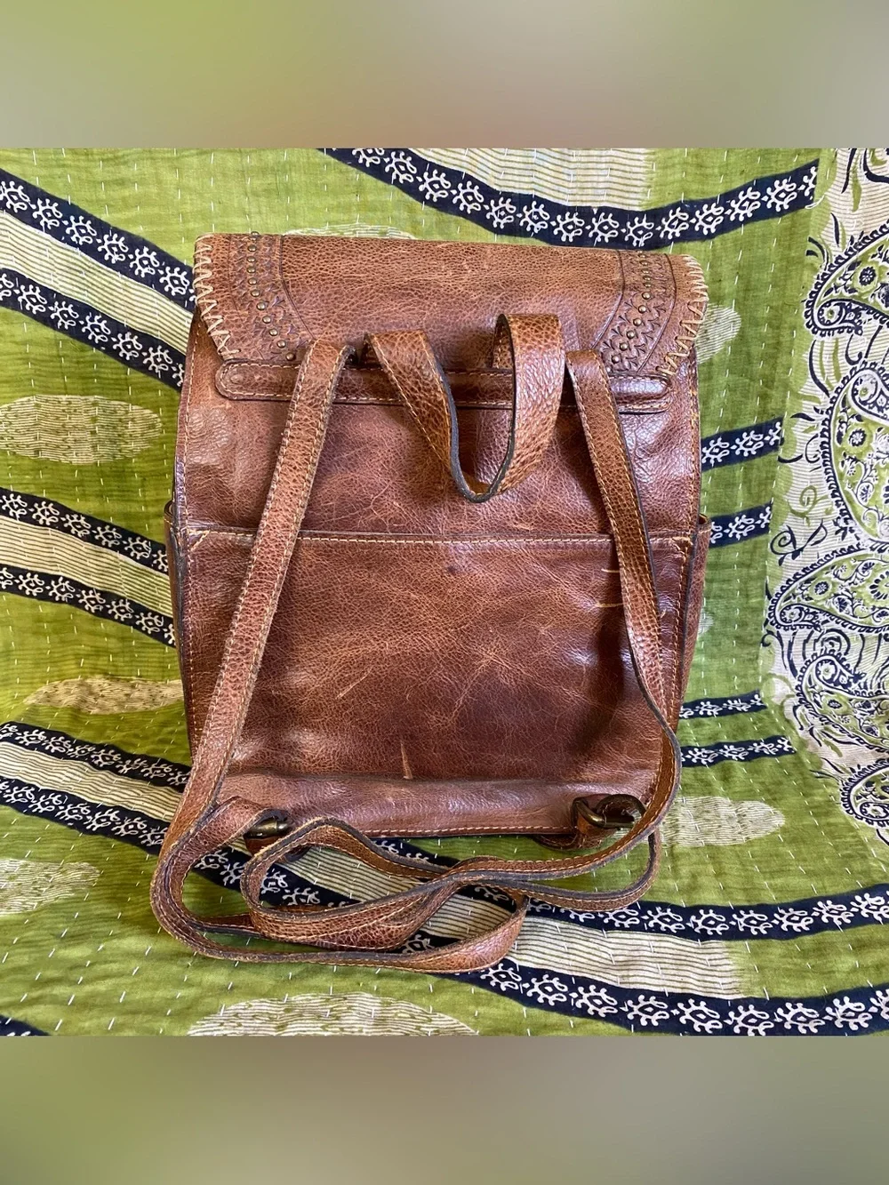 Patricia Nash Distressed Cognac Jovanna Embossed Leather Backpack Western Boho